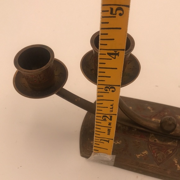 RARE VTG Etched Brass 4-Candle Candelabra Made in India - Picture 8 of 9